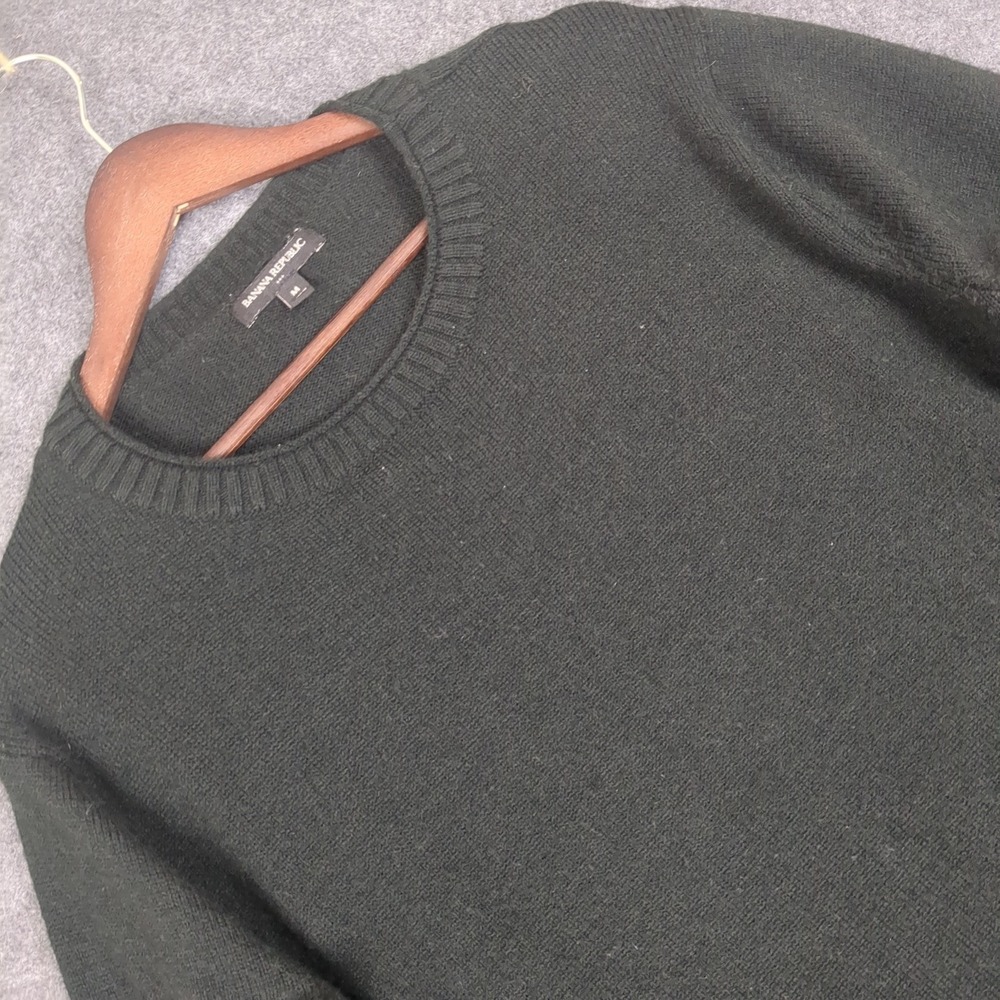 Banana Republic Mens M Dark Forest Green Crew Neck Knit Sweater Long Sleeve
